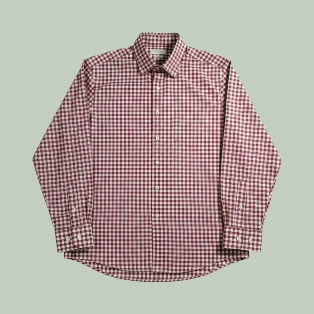 Egara Men's Dress Shirt Slim Fit Non-Iron Long Sleeve RedBlue Gingham Cotton SzL